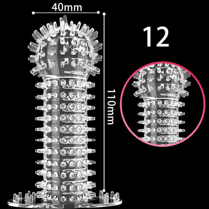 5Pcs/Set Reusable Condom Penis Sleeve Male Enlargement Time Delay Spike Clit Massager Cover Crystal Clear Condoms Adult Sex Toy