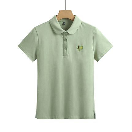Korean version pure cotton lapel short sleeved women's T-shirt summer new high-end polo shirt embroidered casual plus size top
