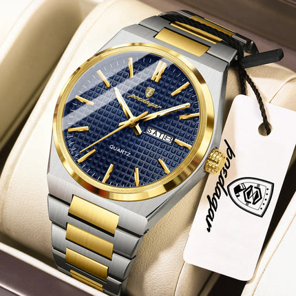 POEDAGAR Original Men's Watch Date Week Waterproof Luminous Stainless Steel Watches For Men Business Men's Quartz Wristwatch Reloj