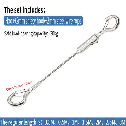 2mm Adjustable Steel Cable Suspension Kit, Heavy-Duty Hook for Steel Wire Rope Capable of Bearing 30kg, Extendable Clothesline