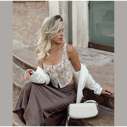 Women's Lace Corset Top Sexy Square Neck Sleeveless Slim Fit Mini Vest 2026 Spring Summer Female Casual Daily Party Fashion Tops