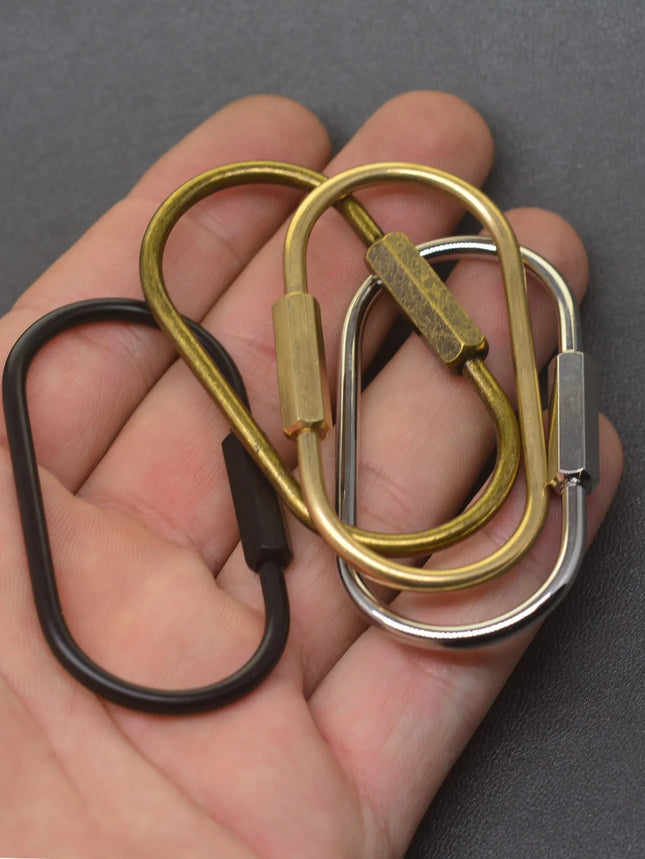 60mm  Bronze Silver matte black brass wire wrap run course oval Screw Lock Carabiner Key ring Keychain DIY EDC housewarm gift