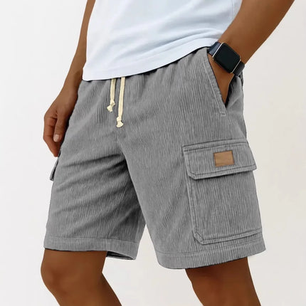 Men's Workwear Shorts Summer Casual Corduroy Loose Elastic Waist Multi-Pocket Leisure Pants Embroidery Retro Style Male Trousers