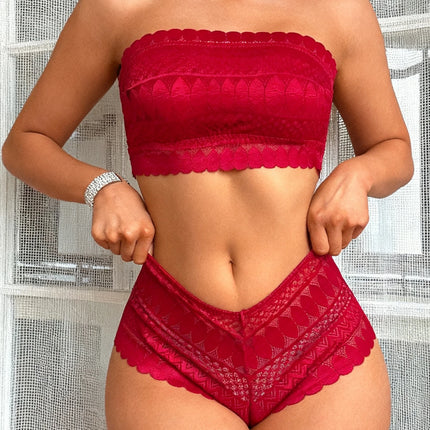 Strapless Bralette Set Lace Wireless Unpadded Bra and Panties Set for Women Comfortable Seamless Lingerie for Wedding S-XL
