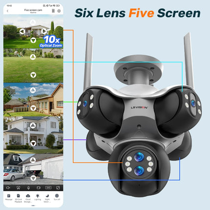 LS VISION 10K 30MP Outdoor WiFi IP Camera 6 Len 5 Screen 360° 10X Zoom PTZ Security Cam Auto Tracking CCTV Wireless Surveillance