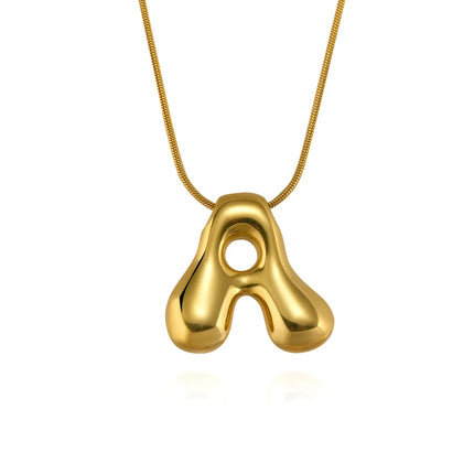 CARLIDANA Initial Stainless Steel Women Gold Plated Bubble Balloon Letter Personalized Round Snake Chain Chunky Name Necklace