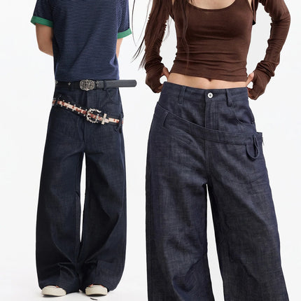 Irregular Fashion Design Baggy Jeans Men Women Streetwear Hip Hop Loose Casual Wide Leg Denim Jeans Pants Trousers