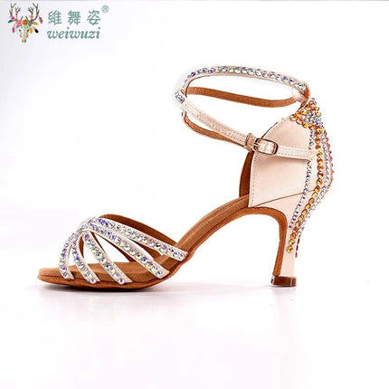 Latin Dance Shoes for Women Rumba Chacha Performance High Heel Diamond Shoes 33-41 Size Girl's Ballroom Waltz Competitoin Shoes