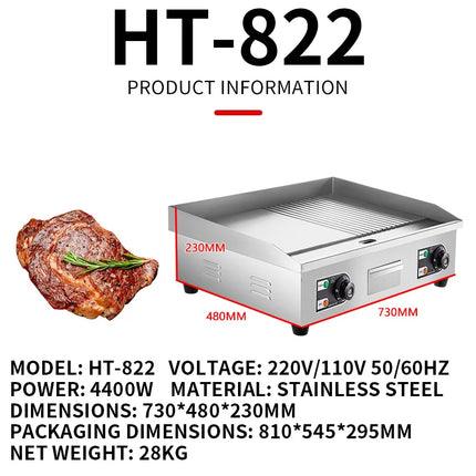 Electric Countertop Griddle HT-818B Teppanyaki Grill 2500W/4400W Stainless Steel Flat Top Grills for Pancake Chicken