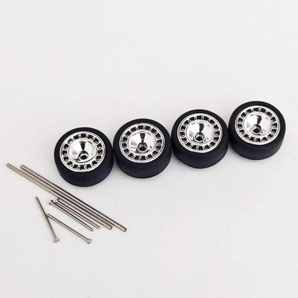 5 Sets 1/64 Alloy Car Model Tires w Shaft Wheels w 25mm Axles for Modify 1:64 Matchbox/Domeka/HW Model Cars No Need Open Chassis