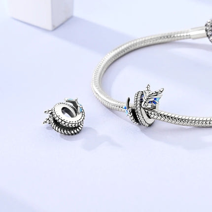 Hot Sale 925 Sterling Silver Sparkling Curled Dragon Charm Fits Bracelet Beautiful Jewelry Accessories Gifts