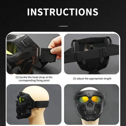 Cycling Colorful Goggles Motorcycle Skull Mask Riding Windproof Full Face Mask Paintball Game Tactical Protective Helmet Mask