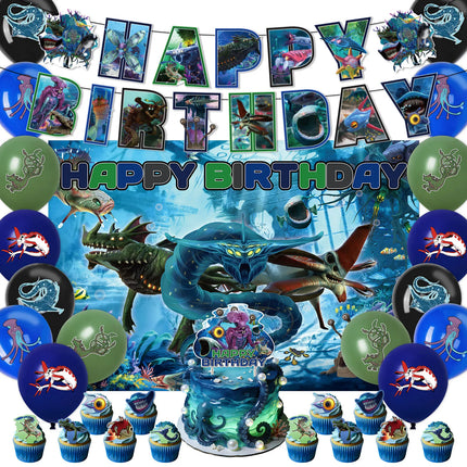 Bloop Sea Monster Birthday Party Decorations Gran Maja Subnautica Party Decorations Banner Cake Topper Cupcake Toppers Ballons