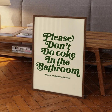 Retro Please Don't Do Coke In The Bathroom Beige Groovy Animated Hearts Wall Art Canvas Painting Posters Living Room Home Decor