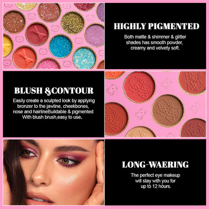 72-Color Pink Eyeshadow Palette, Matte Shimmer & Glitter Blush Tones, Complete Rose Gold Mauve Makeup Set for Daily Party & Gift