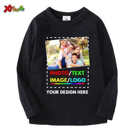 Custom long sleeves Shirt Kids Personalized photo Shirt Children Tshirt name clothing Girl Boy shirt  Toddler logo Design Shirt