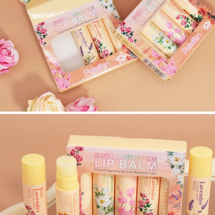 5PCS Deep Moisturizing Lip Balm Set Floral Fragrance Nourishing Lip Mask Lip Care to Reduce Lip Lines & Plump Lips
