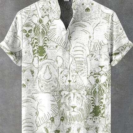 New Men's Linen Summer Shirt Men's Short Sleeve Shirt Pattern Irregular Art Flower Print Clothing Casual Shirt