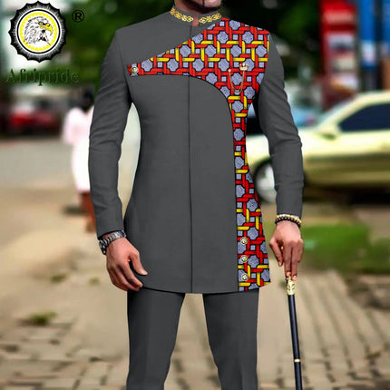Men's 2 Pieces Suit Elegant Single Breated Slim Fit Embroidery Print Blazer Pants Set African Clothes Party Wedding A2316025