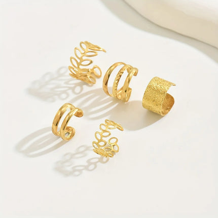 5pcs/set Trendy Elegant Design Ear Cuff Classic Elegant Style Gifts Women's No Piercing Clip Silver Circle Leaf Shaped Earrings