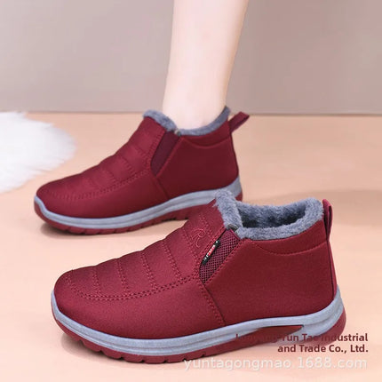 Winter New Fleece Lined Anti-slip Soft Bottom Women's Short Boots Thick Warm Cotton Shoes round Toe Casual Style Comfortable