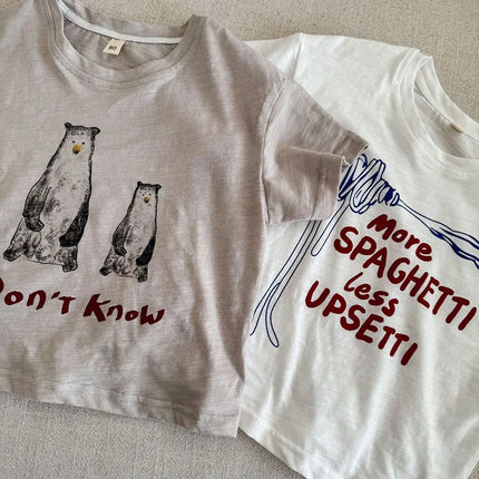 Summer Cartoon Animal Kids T-shirt 1-9T Girls Short-Sleeved Loose Boys Cotton Top with Letters Children Clothes