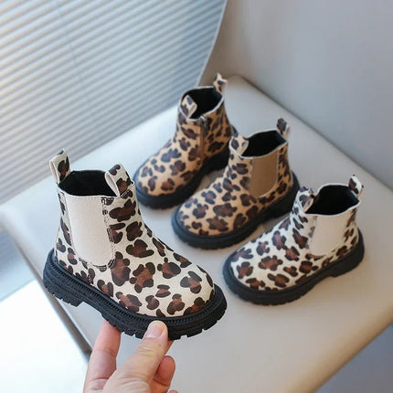 Kids Boots Leopard Prints Classic Little Boys Ankle Boots Side Zipper Fashion Classic Unisex Girls Rubber Boots Breathable Warm