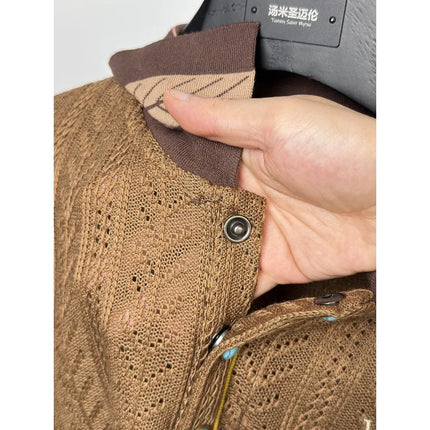 High end hollowed out jacquard knitted polo shirt brand embroidered men's summer short sleeved lapel t-shirt light luxury retro