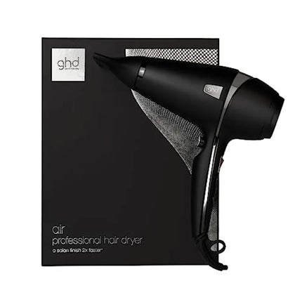Salon-use black hair dryer with 1600W motor, ionic technology, adjustable temperature, concentrator nozzle for fast drying