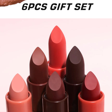 6PCS Velvet Matte Lipstick Set Highly Pigmented Long Lasting Non Drying Silky Smooth Lip Makeup Gift Box For Women