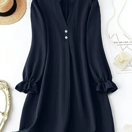 Women Plus Size 1XL-5XL Fashion Solid Color Button Front Shirt Dress Ladies Casual Long Sleeve Notched Neck Elegant Dress
