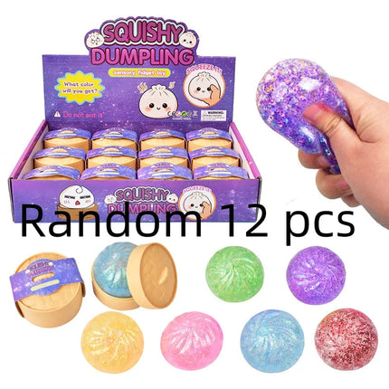 Mini Squishy Dumplings with Steamer Squeeze Toys Set Fidget Sensory Toy For Adults Stress-relieving Toys