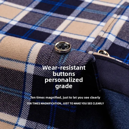 Thickened Fleece Men's Casual Shirt Warm Plaid Set Winter Wear Comfortable Breathable Fashionable Chinese Brand Clothing