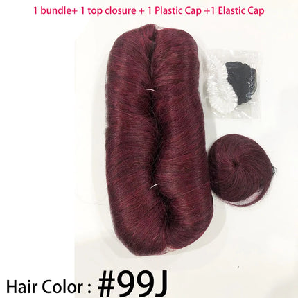 28PCS Brazilian Short Human Hair Extensions #1B#4#30#99J One Pack For A Full Head 100% Human Hair Bundles With Free Closure