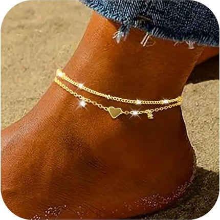 Anklet Bracelets for Women Waterproof, 925 Sliver Plated CZ Heart Layer Anklets for Women Anklet Gifts for Women, Jewelry Gifts