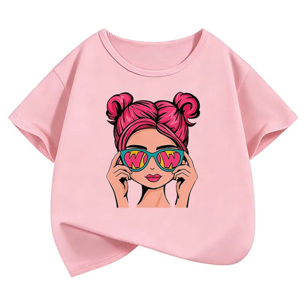 Fashion Girl Design Printed T-Shirts Soft Short Sleeve Kids Children's T-shirt Girls Summer Spring Casual Top Tee Shirt
