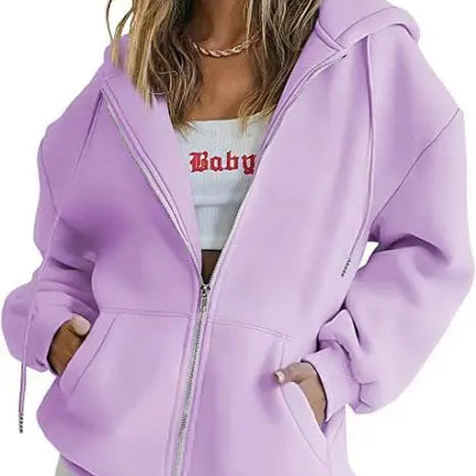 Women Men Oversized Zip Up Hoodie Sports Solid Loose Full Zipper Hooded Sweatshirt Casual Pocket Streetwear Soft Hooded Jacket