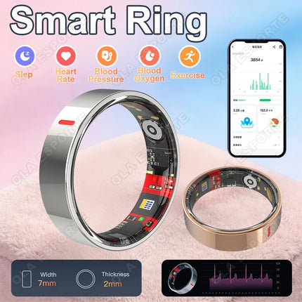 2026 New Smart Ring Women Men Super Narrow 7mm Heart Rate Health Stress measurement Monitor IP68 Waterproof Fashion Sports Rings
