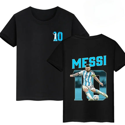 Summer Cotton Children's T-shirts Brand Sport Double-sided Messi Print Short-sleeve Casual Fashion Boys Girls Tee Top Kid Clothing