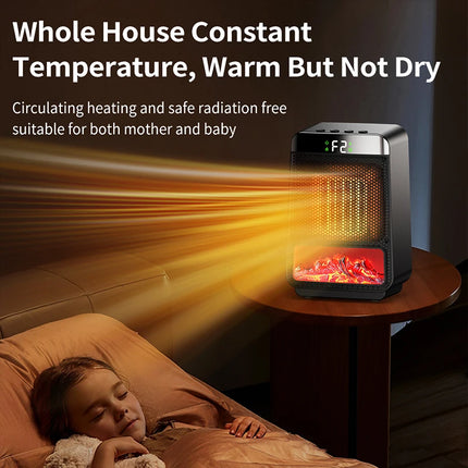 Realistic 3D Flame Electric Fireplace Space Heater For Home Office PTC Timer Silent Energy Saving Quick Heat Decorative