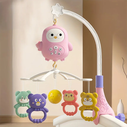 360° Penguin Musical Projection Baby Crib Mobile Rotating Soft Light Bed Bell Toy Four Speed Timming Infant Rattle Bedside Gift