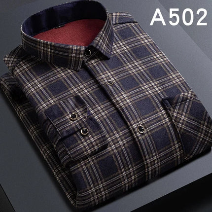 Thickened Fleece Men's Casual Shirt Warm Plaid Set Winter Wear Comfortable Breathable Fashionable Chinese Brand Clothing