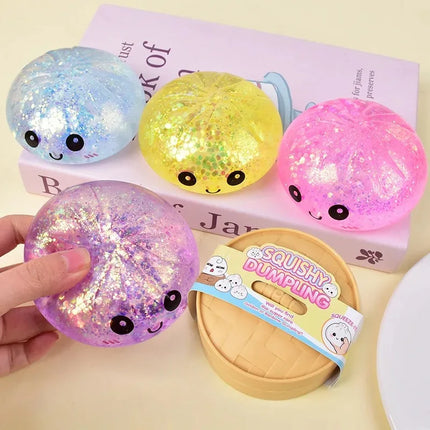 5.5cm Hot Glitter Dumpling Squishy with Box Dumplings Sensory Squeeze Toy for Stress Relief Fans Birthday Day Gifts