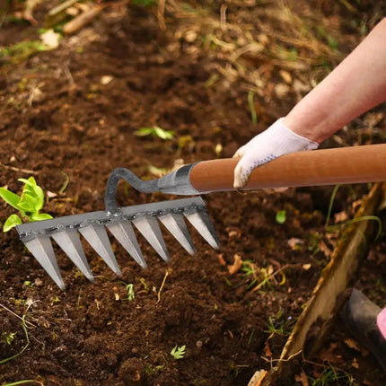 4-7 Teeth Iron Gardening Hoe Weeding Rake Farm Tool Grasping Raking Loosening Soil Nail Rake Tool Artifact Harrow Farm Tools