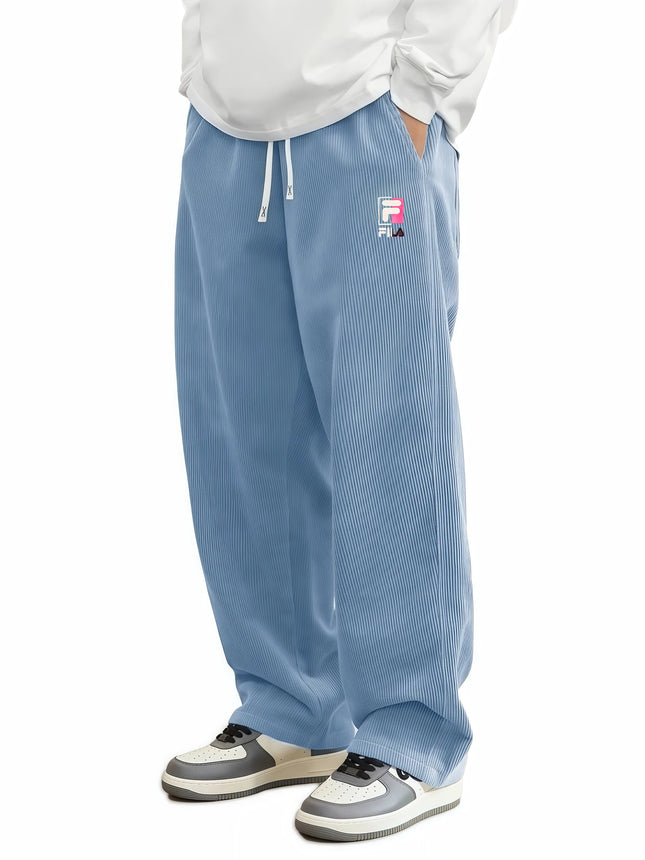 Hot Trendy Male Corduroy Straight Loose Pants Retro FILA Graphic Elastic Drawstring Casual Trousers Two Side Pockets  S-4XL