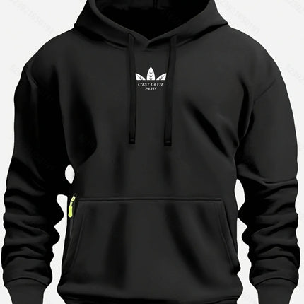 Autumn and Winter New Men's Printed Fleece Hoodie High Quality Solid Color Hoodie Men's Fashion Street Style Sportswear