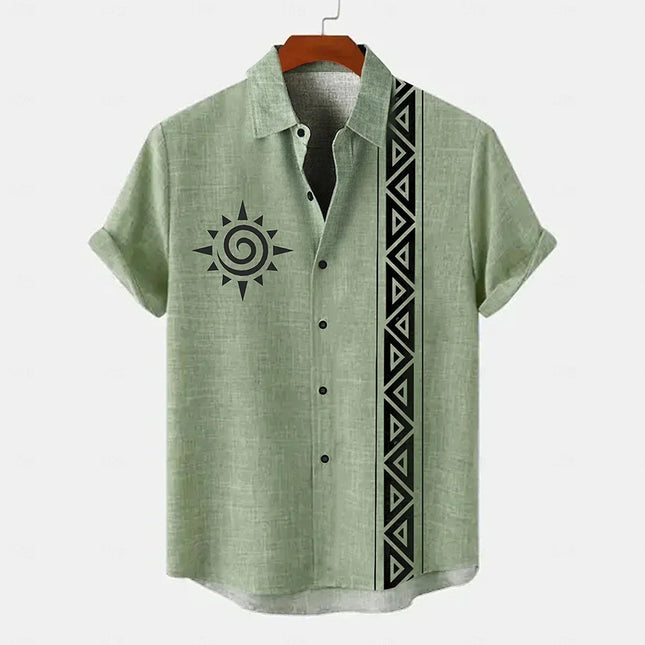 Vintage Men's Shirt Ethnic Pattern Printed Short Sleeve Lapel Shirt Summer Fashion Casual Street Men's Lapel Top Large Size Comf