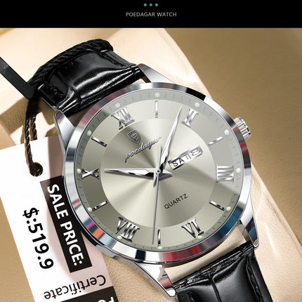 POEDAGAR Top Luxury Watch For Men Military Waterproof Luminous Date Week Man Wristwatch Leather Men's Quartz Watches Sport Reloj