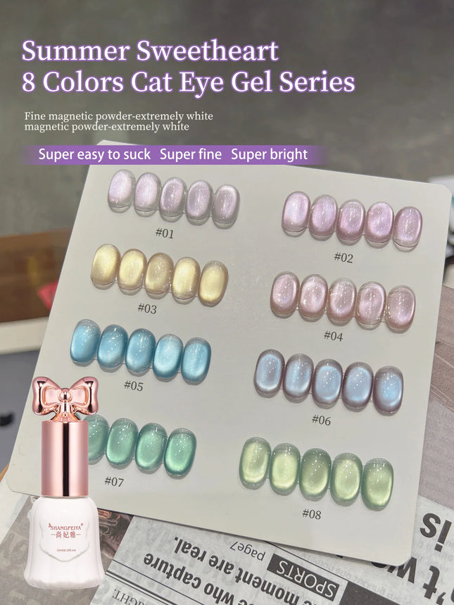 10ml Sweetheart Cat Magnetic Gel Nail Polish Soak Off UV/LED Nail Varnish Sparkling Glass Bead Cat Eye Gel Effect Nail Salon DIY