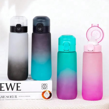 1pc 650ml Flavored Water Bottle with Random 1 Flavour Pods Air Water Bottle Frosted Black Air Camping Sport Fitness Cup